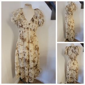Moon River Sz S Maxi Dress Ruffle Puff Sleeve V Neck Tiered